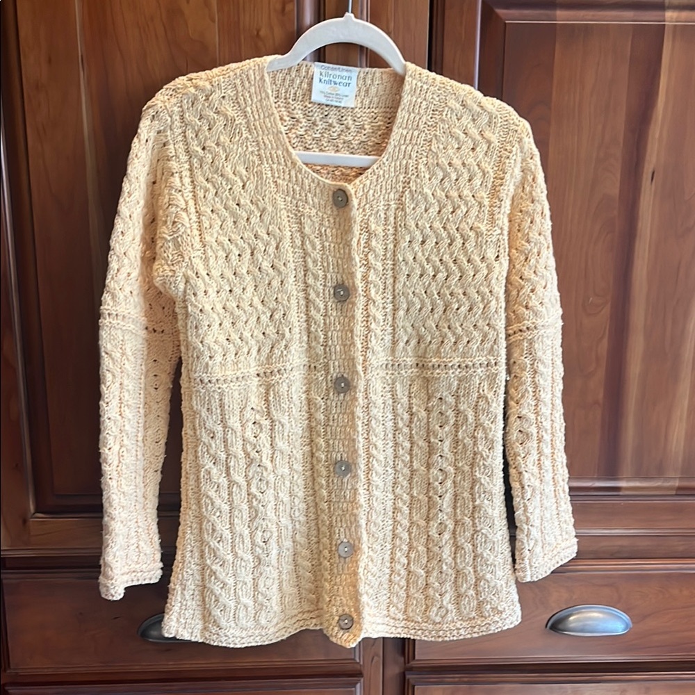 Vintage Kilronan Cream Textured Knit Cardigan Sweater S Made in Ireland